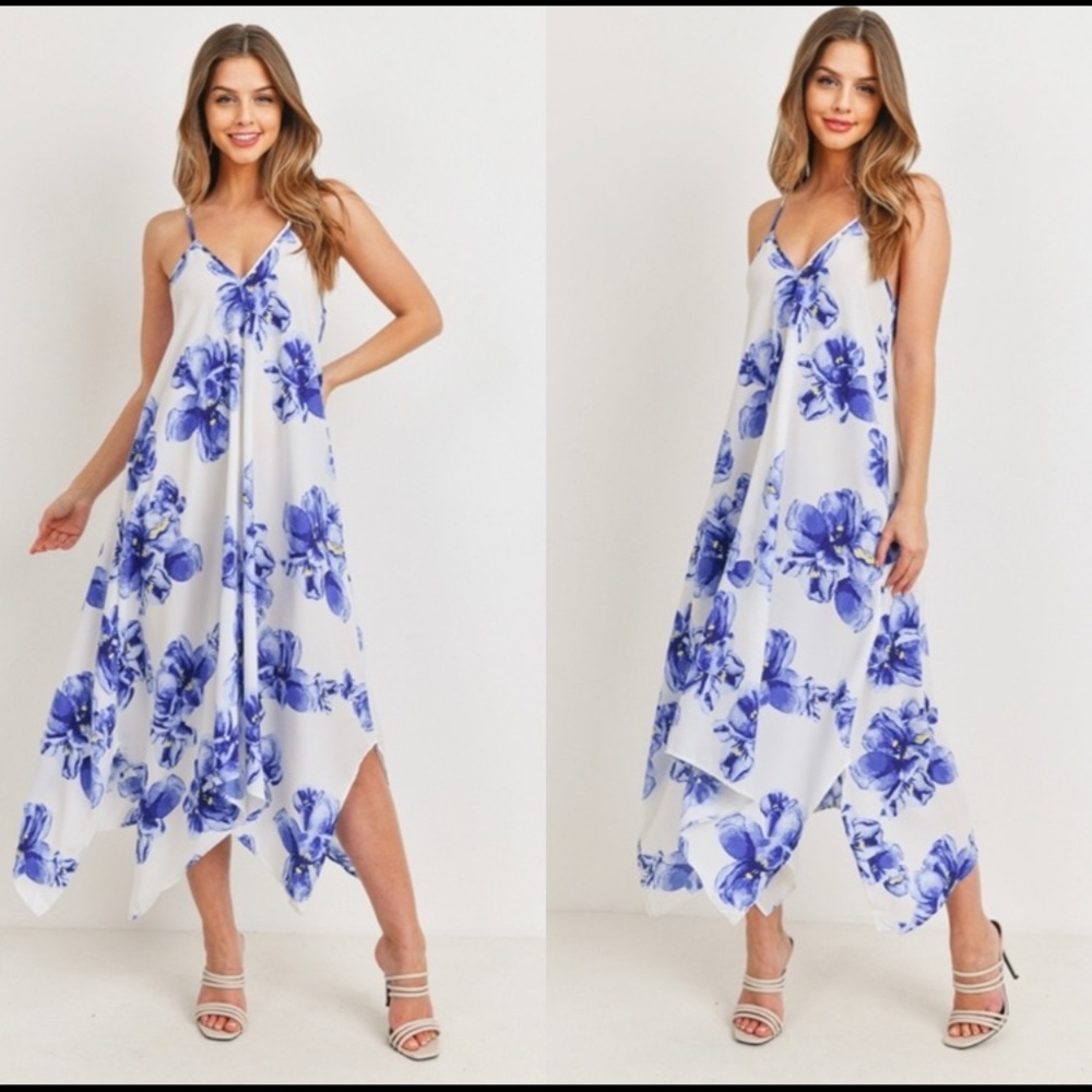 Sleeveless Floral Handkerchief Hem Dress - Picture 1 of 10